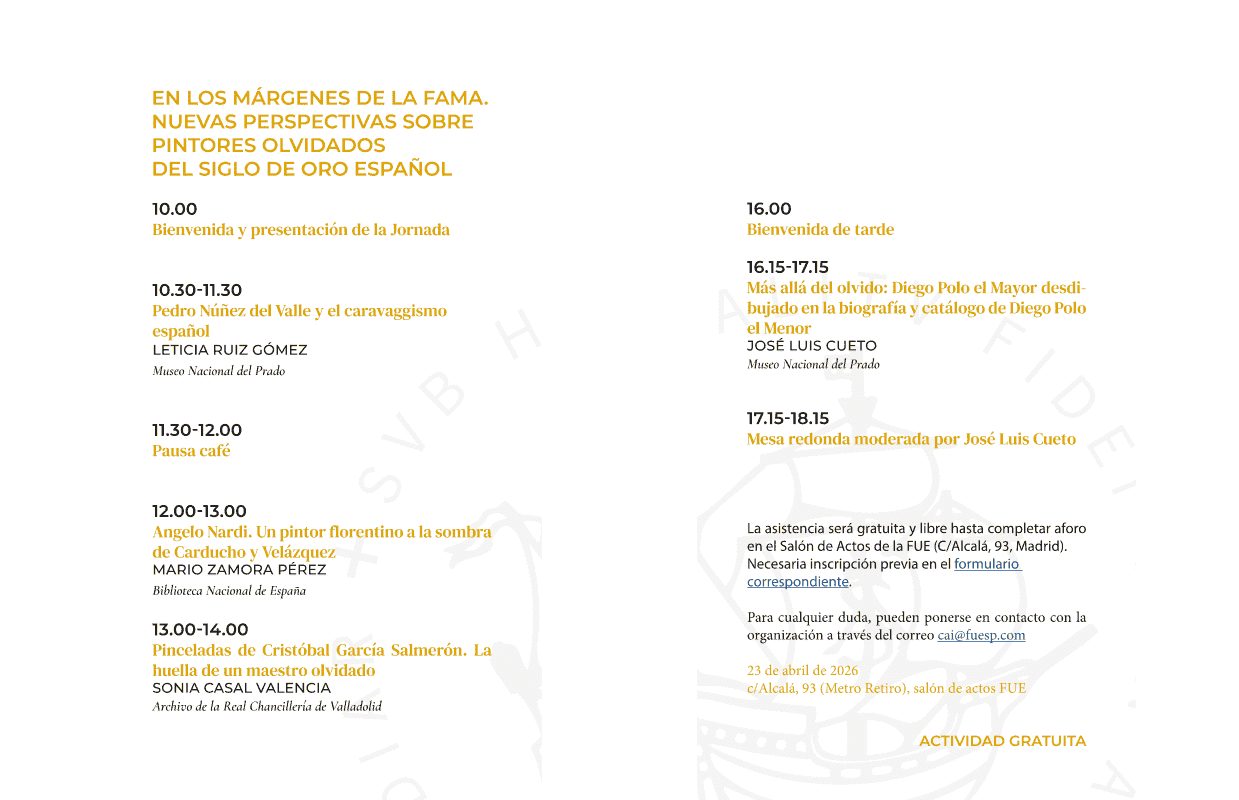 Programa de la jornada En los márgenes de la fama. Nuevas perspectivas sobre pintores olvidados del Siglo de Oro español